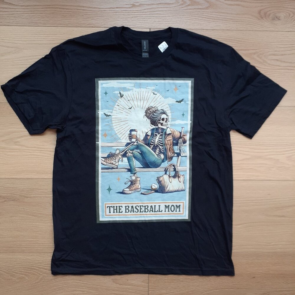 The Baseball Mom Skeleton Tarot Card - New Men's Large Black T-Shirt